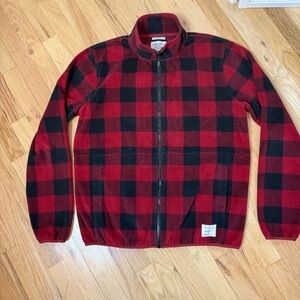 Lucky Brand Red and Black Plaid Fleece Lightweight Jacket